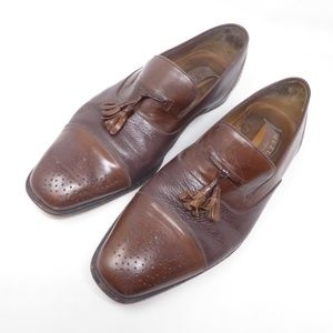 MEZLAN Brown Leather Tassel Men Chad Loafer SlipOn